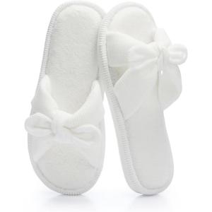 image:imageNineCiFun Womens Opentoe Bow Slippers Memory Foam Indoor House Slides Corduroy Crossband Home Shoes for SummerWhite