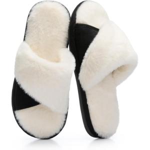 image:imageNineCiFun Womens Opentoe House Slippers Memory Foam Bedroom Fuzzy Slipper Slides for Women Indoor Home Shoes for SummerBlack