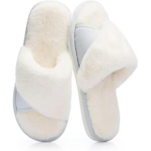image:imageNineCiFun Womens Opentoe House Slippers Memory Foam Bedroom Fuzzy Slipper Slides for Women Indoor Home Shoes for SummerBlue