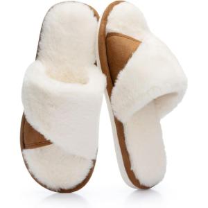 image:imageNineCiFun Womens Opentoe House Slippers Memory Foam Bedroom Fuzzy Slipper Slides for Women Indoor Home Shoes for SummerCamel