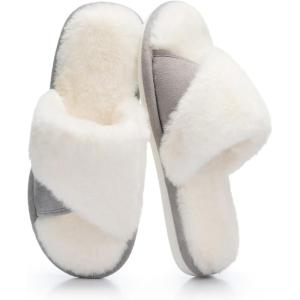 image:imageNineCiFun Womens Opentoe House Slippers Memory Foam Bedroom Fuzzy Slipper Slides for Women Indoor Home Shoes for SummerGrey
