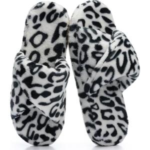 image:imageNineCiFun Womens Slippers Open Toe Breathable House Slippers with Memory Foam FoldOver Home Shoes Comfy Trendy Gift Woman NonSlip SoleBlack Leopard