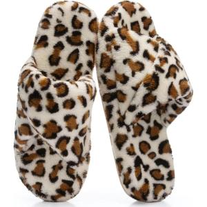 image:imageNineCiFun Womens Slippers Open Toe Breathable House Slippers with Memory Foam FoldOver Home Shoes Comfy Trendy Gift Woman NonSlip SoleBrown Yellow Leopard