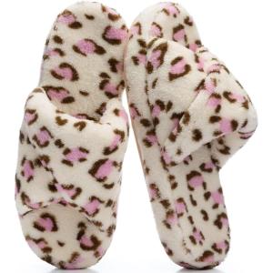image:imageNineCiFun Womens Slippers Open Toe Breathable House Slippers with Memory Foam FoldOver Home Shoes Comfy Trendy Gift Woman NonSlip SolePink Leopard
