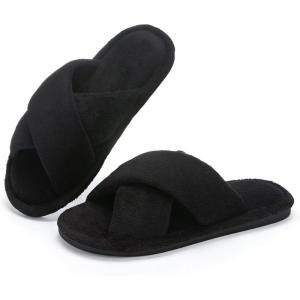 image:imageNineCiFun Womens Slippers Open Toe Cross Band Coral Fleece Breathable House Shoes with Memory Foam Cozy Footbed NonSlip Indoor SlidesBlack