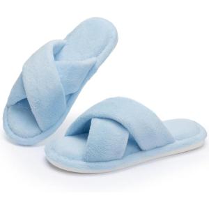 image:imageNineCiFun Womens Slippers Open Toe Cross Band Coral Fleece Breathable House Shoes with Memory Foam Cozy Footbed NonSlip Indoor SlidesBlue