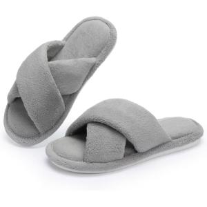 image:imageNineCiFun Womens Slippers Open Toe Cross Band Coral Fleece Breathable House Shoes with Memory Foam Cozy Footbed NonSlip Indoor SlidesGrey
