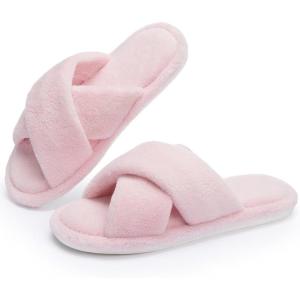 image:imageNineCiFun Womens Slippers Open Toe Cross Band Coral Fleece Breathable House Shoes with Memory Foam Cozy Footbed NonSlip Indoor SlidesPink