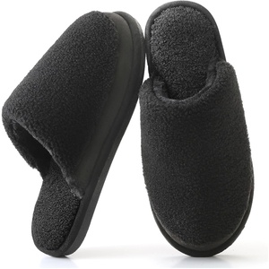 image:imageParlovable Womens Memory Foam House Slippers Warm Polar Fleece Lined Faux Fur NonSlip Rubber Sole Indoor Outdoor Machine Washable Comfort ShoesBlack