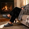 image:imageULTRAIDEAS Mens Indoor Outdoor Slippers Memory Foam Moccasin Clog House Shoes Breathable Slip on Rubber Sole Gift for Men FatherDark Grey