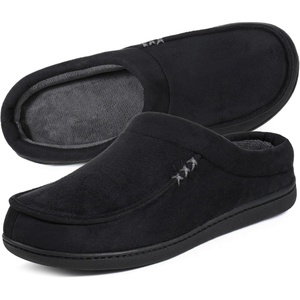 image:imageULTRAIDEAS Mens Indoor Outdoor Slippers Memory Foam Moccasin Clog House Shoes Breathable Slip on Rubber Sole Gift for Men FatherSuede Black
