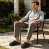 image:imageULTRAIDEAS Mens Comfy Slipon Slippers Memory Foam Scuff House Shoes for Men Indoor Outdoor with Rubber Sole for FatherKnit Dark Grey