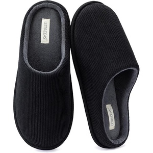 image:imageULTRAIDEAS Mens Comfy Slipon Slippers Memory Foam Scuff House Shoes for Men Indoor Outdoor with Rubber Sole for FatherDark Black
