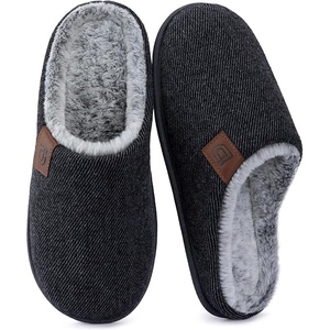 image:imageULTRAIDEAS Mens Comfy Slipon Slippers Memory Foam Scuff House Shoes for Men Indoor Outdoor with Rubber Sole for FatherKnit Dark Grey