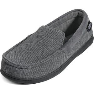 image:imageULTRAIDEAS Mens MocToe Slippers Loafer House Shoes Indoor Outdoor Memory Foam with BreathableampWarm Knit UpperLight Grey