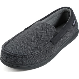 image:imageULTRAIDEAS Mens MocToe Slippers Loafer House Shoes Indoor Outdoor Memory Foam with BreathableampWarm Knit UpperTwill Black