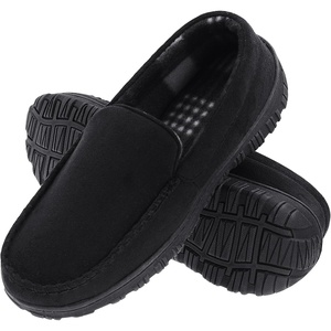 image:imageLulex Mens Moccasin Slippers Size 814Memory Foam House Shoes with Rubber Indoor Outdoor Sole Machine WashableBlack