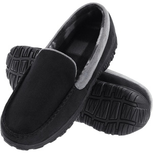 image:imageLulex Mens Moccasin Slippers Size 814Memory Foam House Shoes with Rubber Indoor Outdoor Sole Machine WashableBlack Grey