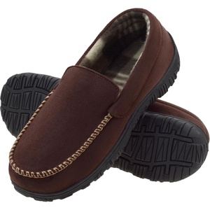 image:imageLulex Mens Moccasin Slippers Size 814Memory Foam House Shoes with Rubber Indoor Outdoor Sole Machine WashableCoffee
