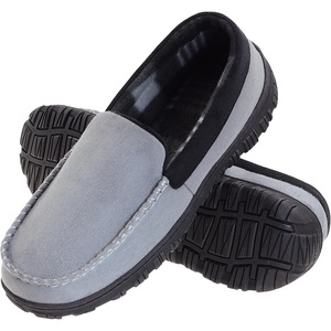 image:imageLulex Mens Moccasin Slippers Size 814Memory Foam House Shoes with Rubber Indoor Outdoor Sole Machine WashableGrey