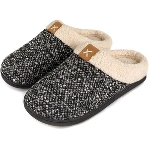 image:imageULTRAIDEAS Mens Warm Fuzzy Slip On Slippers Sherpa Lined House Shoes with Memory Foam for Indoor Outdoor Mens Gifts for WinterMeteorite Grey