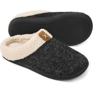 image:imageULTRAIDEAS Mens Warm Fuzzy Slip On Slippers Sherpa Lined House Shoes with Memory Foam for Indoor Outdoor Mens Gifts for WinterSpace Black