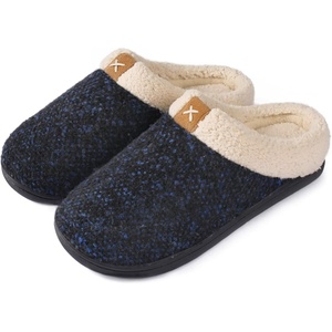 image:imageULTRAIDEAS Mens Warm Fuzzy Slip On Slippers Sherpa Lined House Shoes with Memory Foam for Indoor Outdoor Mens Gifts for WinterUpgrade Blue