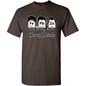 imageHeavy Metals Chemistry Humor Science Rock and Roll Music Sarcasm Funny T ShirtBrown