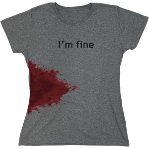 imageIm Fine Movie Halloween Zombie Shark Bite Graphic Novelty Very Funny T ShirtHeather Sport
