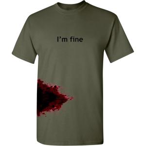 imageIm Fine Movie Halloween Zombie Shark Bite Graphic Novelty Very Funny T ShirtMilitary