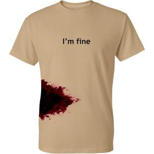 imageIm Fine Movie Halloween Zombie Shark Bite Graphic Novelty Very Funny T ShirtTan