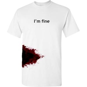 imageIm Fine Movie Halloween Zombie Shark Bite Graphic Novelty Very Funny T ShirtWhite