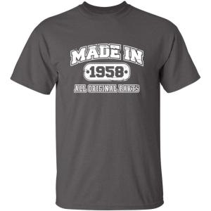 imageBorn in 1958 Original Parts Funny Birthday T ShirtCharcoal