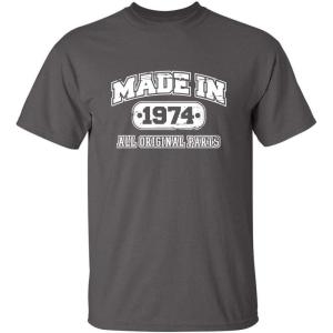 imageBorn in 1974 Original Parts Funny Birthday T ShirtCharcoal