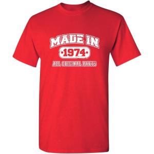 imageBorn in 1974 Original Parts Funny Birthday T ShirtRed