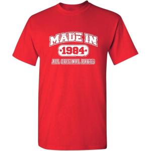 imageBorn in 1984 Original Parts Funny Birthday T ShirtRed