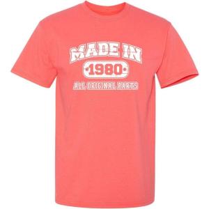 imageBorn in 1980 Original Parts Funny Birthday T ShirtCoral