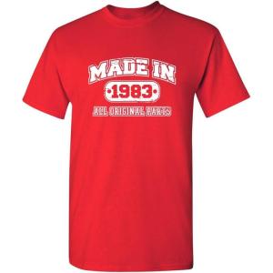 imageBorn in 1983 Original Parts Funny Birthday T ShirtRed