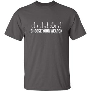 imageChoose Your Weapon Humor Novelty Bait Hooks Fishing Fisherman Mens Funny T ShirtCharcoal