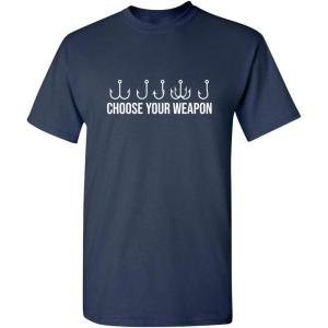 imageChoose Your Weapon Humor Novelty Bait Hooks Fishing Fisherman Mens Funny T ShirtNavy