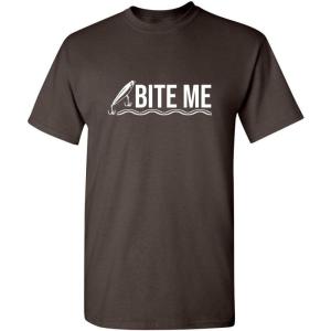 imageBite Me Fishing Fisherman Lure Bait Mens Novelty Sarcastic Funny T ShirtBrown