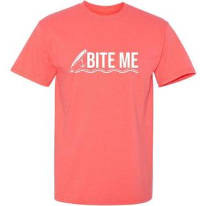 imageBite Me Fishing Fisherman Lure Bait Mens Novelty Sarcastic Funny T ShirtCoral