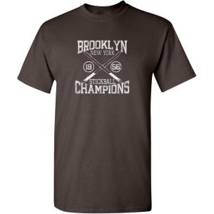 imageBrooklyn Stickball Champions Humor Street Baseball NYC Mens Funny T ShirtBrown