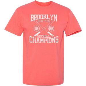 imageBrooklyn Stickball Champions Humor Street Baseball NYC Mens Funny T ShirtCoral