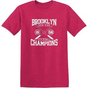imageBrooklyn Stickball Champions Humor Street Baseball NYC Mens Funny T ShirtHeather Red
