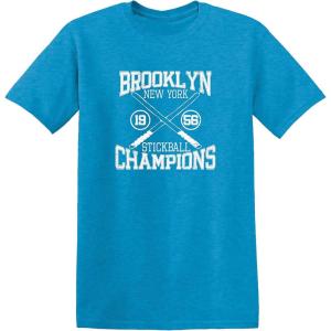 imageBrooklyn Stickball Champions Humor Street Baseball NYC Mens Funny T ShirtHeather Sapphire