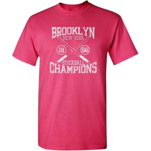imageBrooklyn Stickball Champions Humor Street Baseball NYC Mens Funny T ShirtPink
