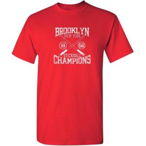 imageBrooklyn Stickball Champions Humor Street Baseball NYC Mens Funny T ShirtRed