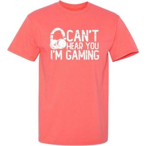 imageCant Hear You Im Gaming Headset Graphic Video Games Gamer Mens Funny T ShirtCoral