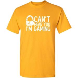 imageCant Hear You Im Gaming Headset Graphic Video Games Gamer Mens Funny T ShirtGold